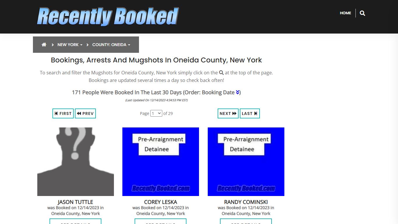 Bookings, Arrests and Mugshots in Oneida County, New York - Recently Booked